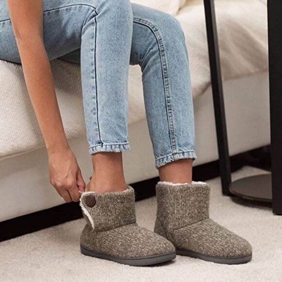 ULTRAIDEAS Women's Camber Fleece Bootie Slipper with Memory Foam M Light Grey - Picture 6 of 10